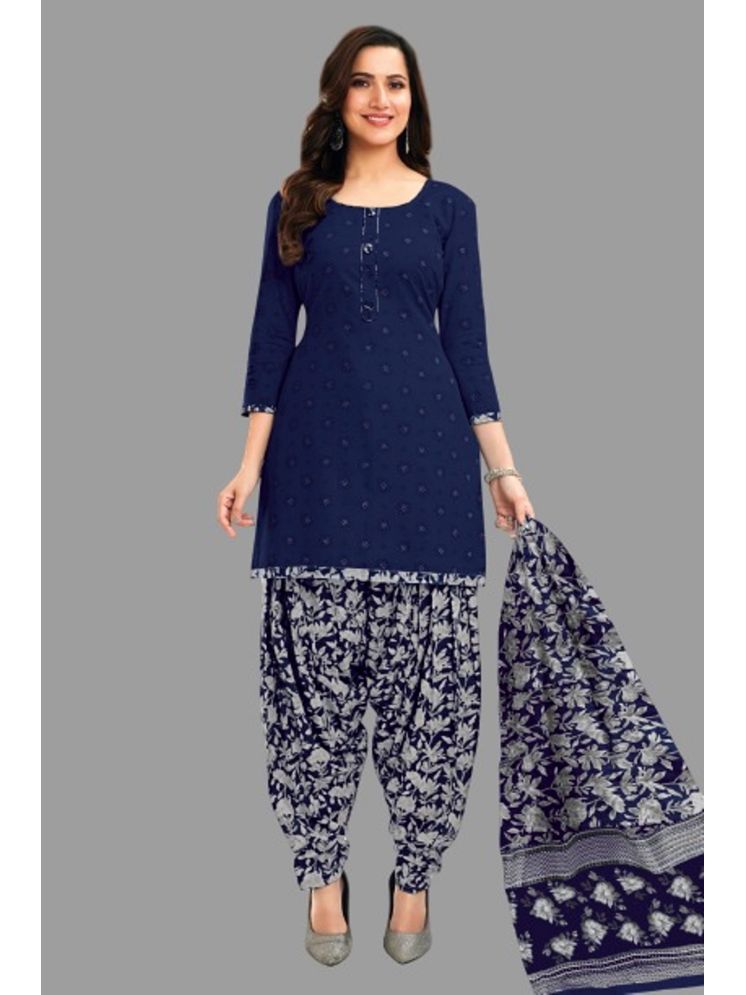     			shree jeenmata collection Cotton Printed Kurti With Patiala Women's Stitched Salwar Suit - Blue ( Pack of 1 )