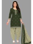 shree jeenmata collection Cotton Printed Kurti With Patiala Women's Stitched Salwar Suit - Green ( Pack of 1 )