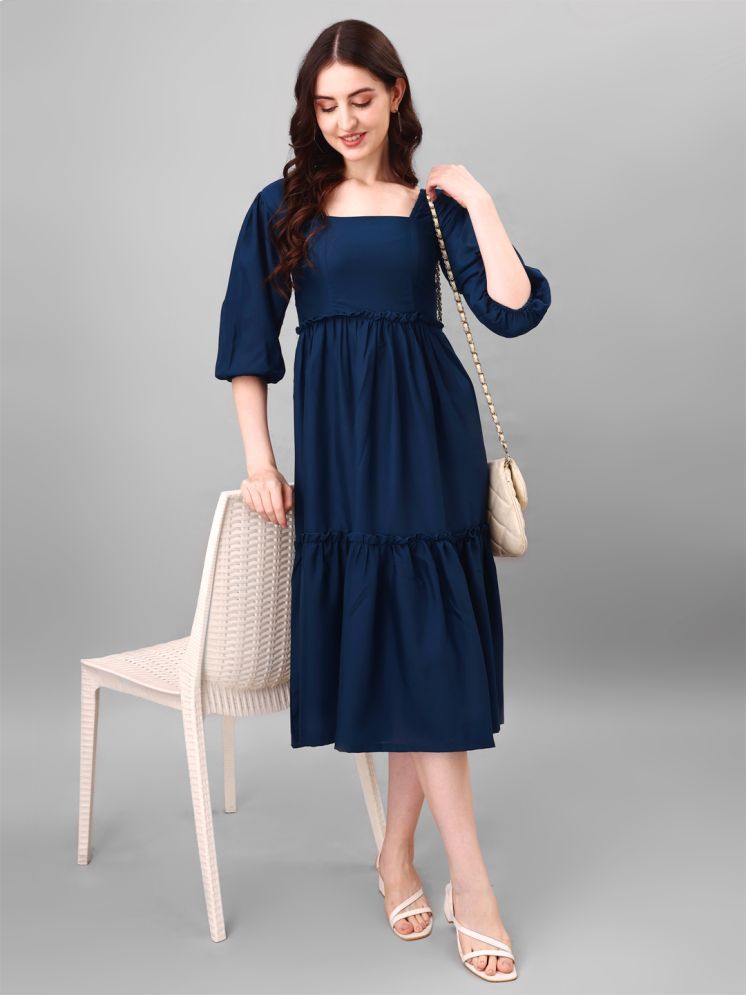     			Femvy Polyester Solid Midi Women's Fit & Flare Dress - Blue ( Pack of 1 )