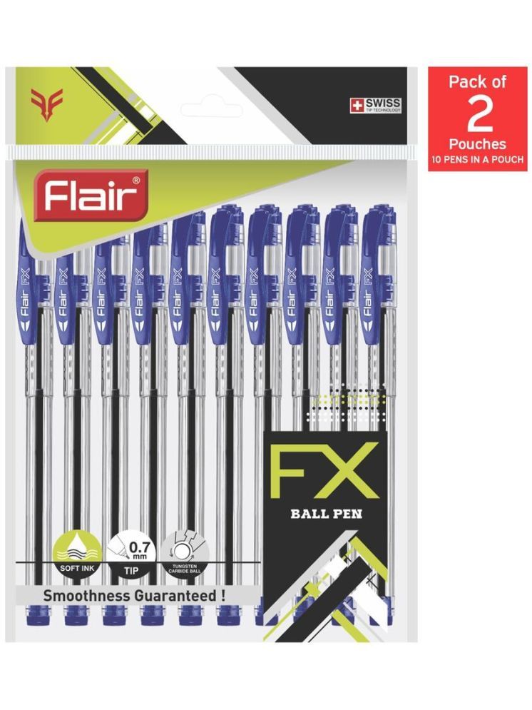     			Flair Fx Ball Pen Pouch Pack | Soft Rubber Grip Blue Ink, Pack Of 20 Pens