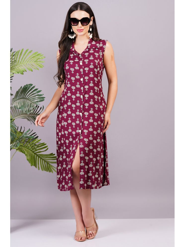     			JC4U Rayon Printed Midi Women's Fit & Flare Dress - Maroon ( Pack of 1 )