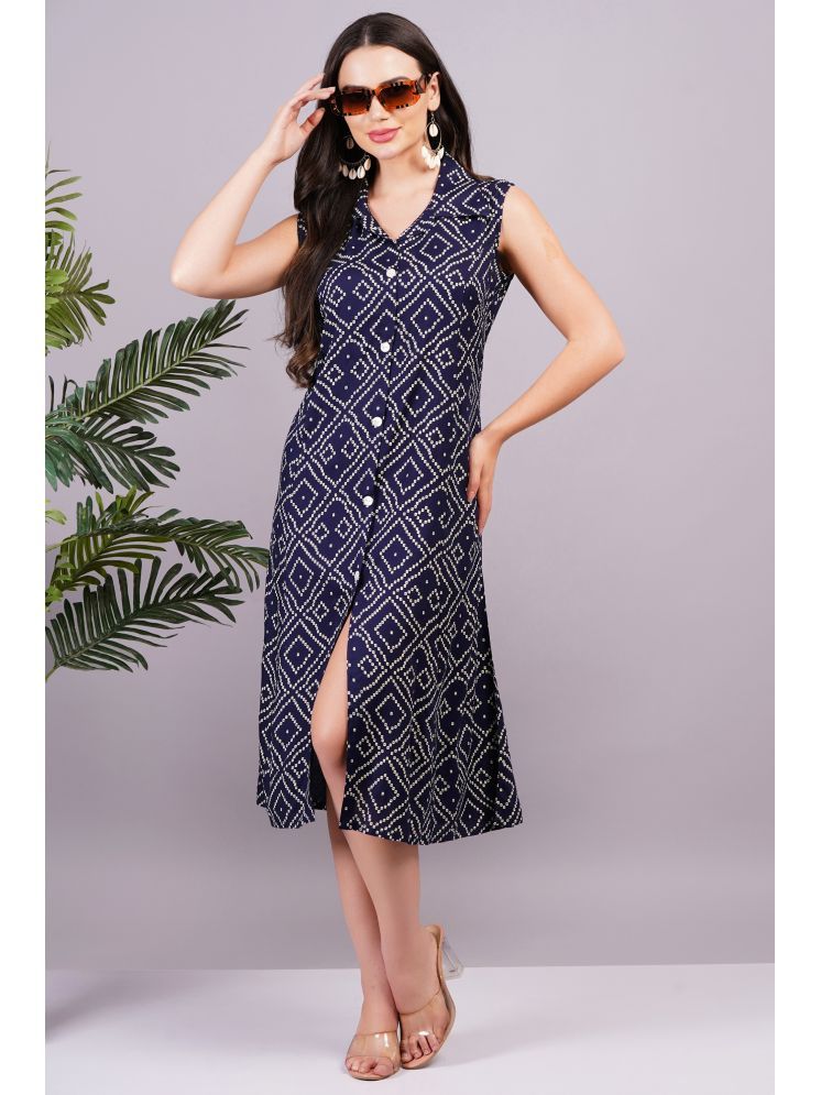     			JC4U Rayon Printed Midi Women's Shirt Dress - Navy ( Pack of 1 )