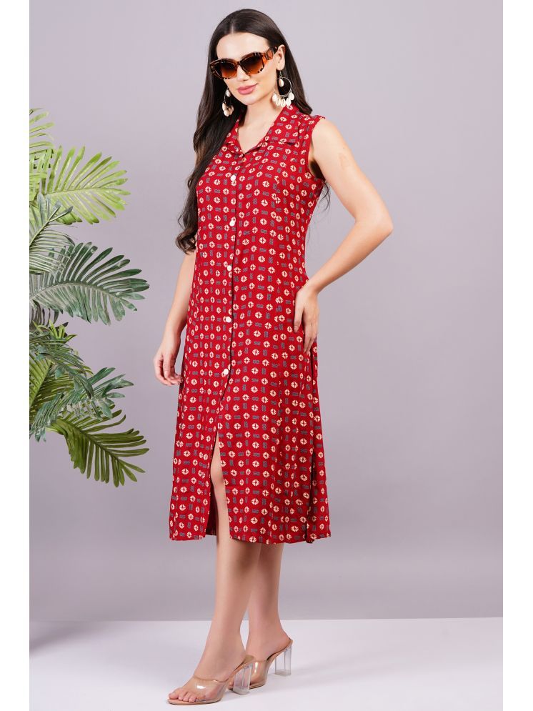     			JC4U Rayon Printed Midi Women's Shirt Dress - Red ( Pack of 1 )