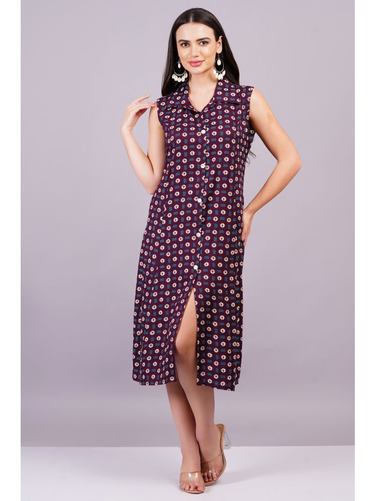     			JC4U Rayon Printed Midi Women's Shirt Dress - Wine ( Pack of 1 )