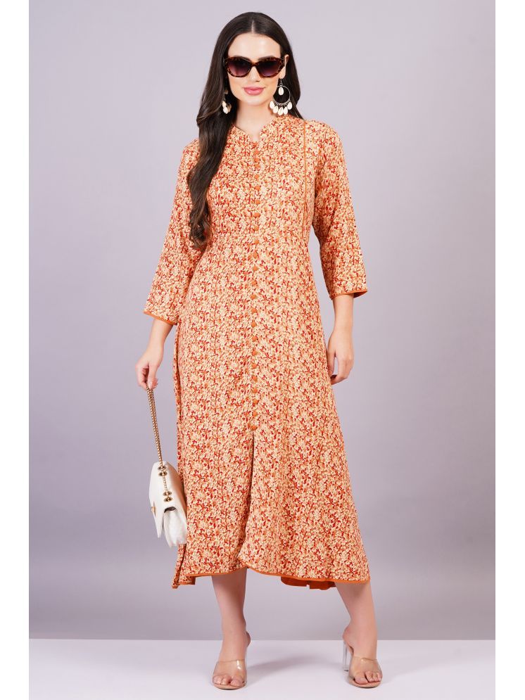     			Jyoti Rayon Printed Midi Women's Fit & Flare Dress - Orange ( Pack of 1 )