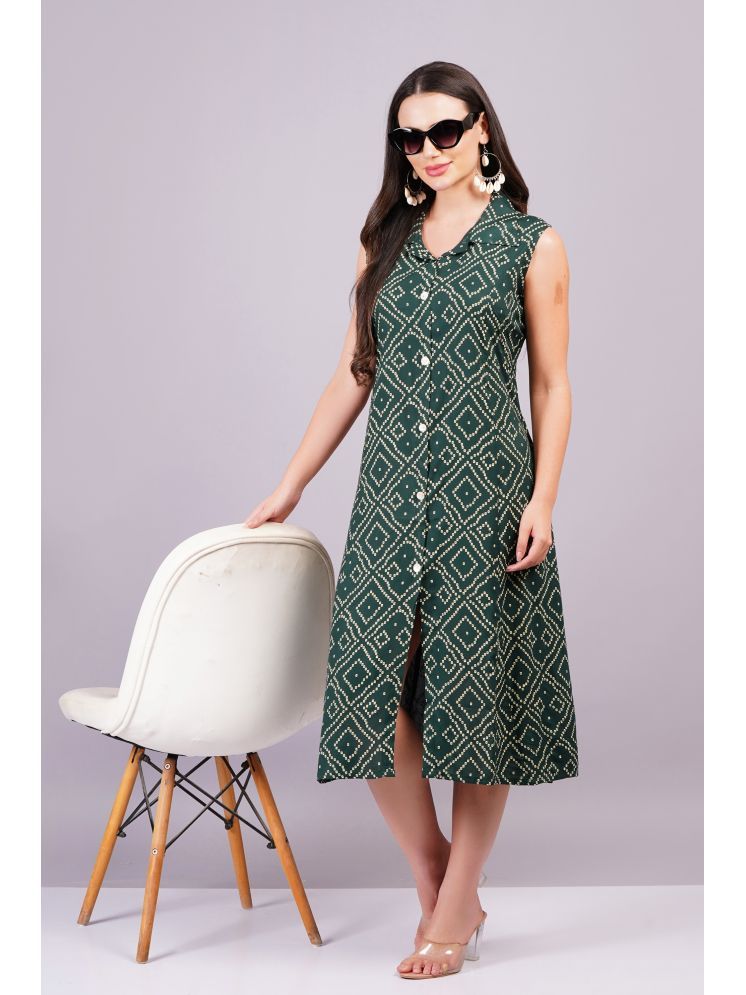     			Jyoti Rayon Printed Midi Women's Shirt Dress - Green ( Pack of 1 )