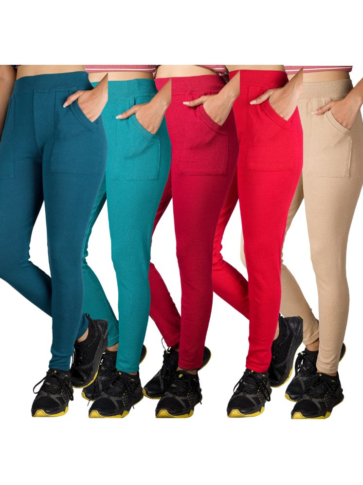     			KARARO JEGGINGS - Cotton Blend Skinny Fit Red Women's Jeggings ( Pack of 5 )