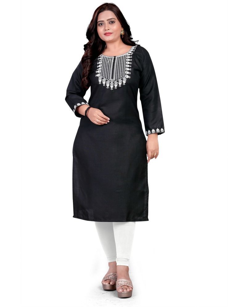     			SHIPYA Cotton Blend Embroidered Straight Women's Kurti - Black ( Pack of 1 )