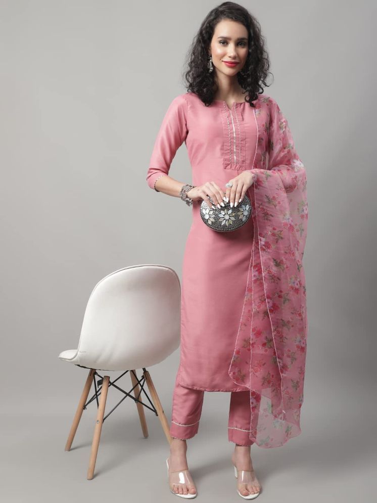     			VredeVogel Silk Blend Solid Kurti With Pants Women's Stitched Salwar Suit - Pink ( Pack of 1 )