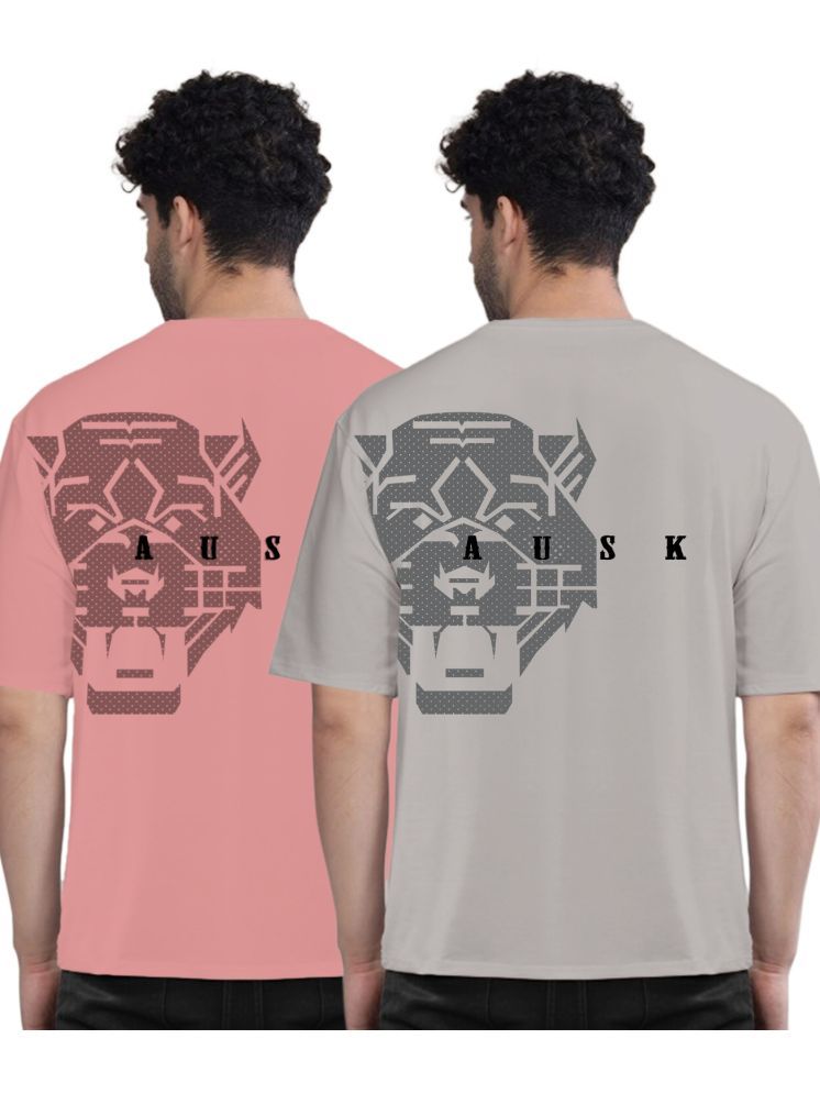     			AUSK Pack of 2 Cotton Oversized Fit Men's T-Shirt ( Peach )