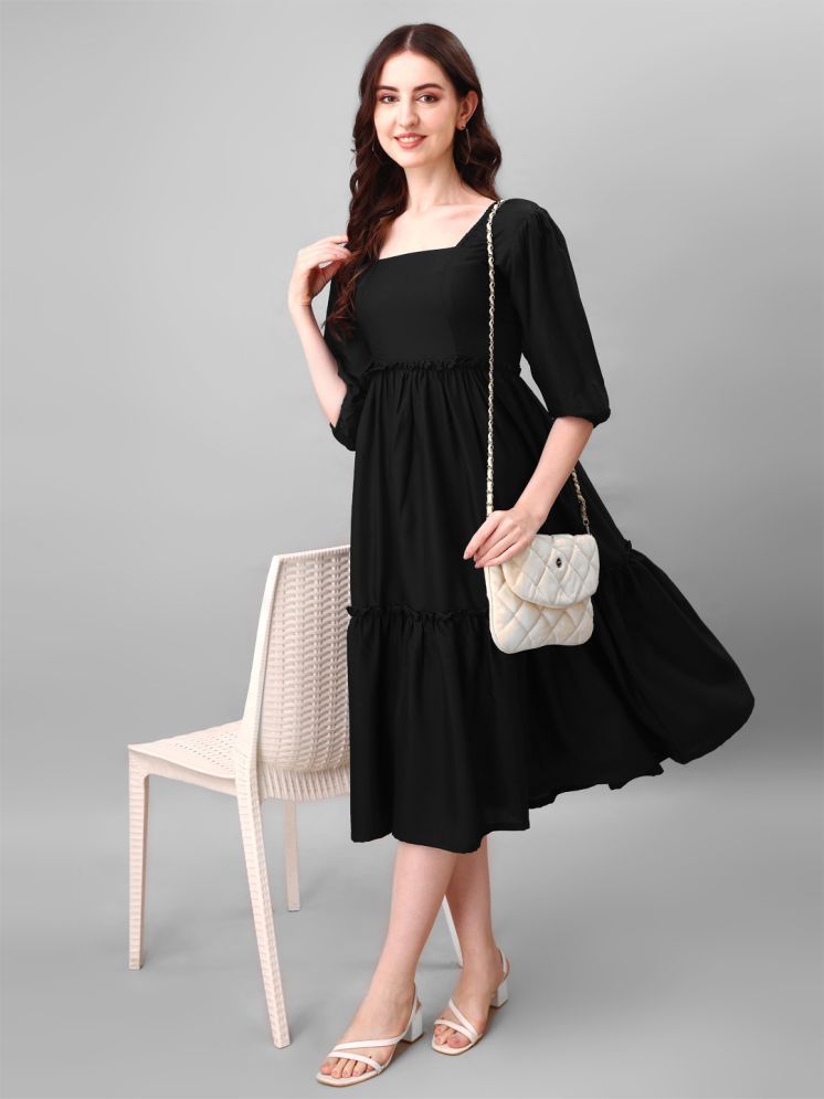     			Femvy Polyester Solid Midi Women's Fit & Flare Dress - Black ( Pack of 1 )