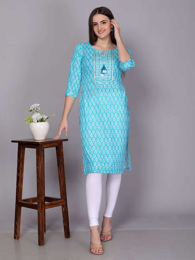     			JC4U Cotton Printed Straight Women's Kurti - Blue ( Pack of 1 )