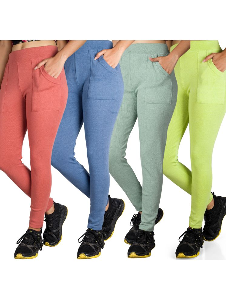     			KARARO JEGGINGS - Cotton Blend Skinny Fit Fluorescent Green Women's Jeggings ( Pack of 4 )