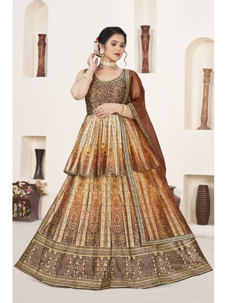     			KRIMMPLE Brown Silk A-line Stitched Lehenga Single