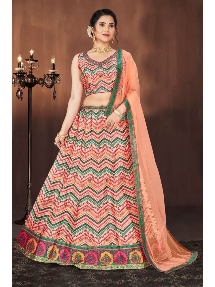     			KRIMMPLE Peach Silk A-line Stitched Lehenga Single