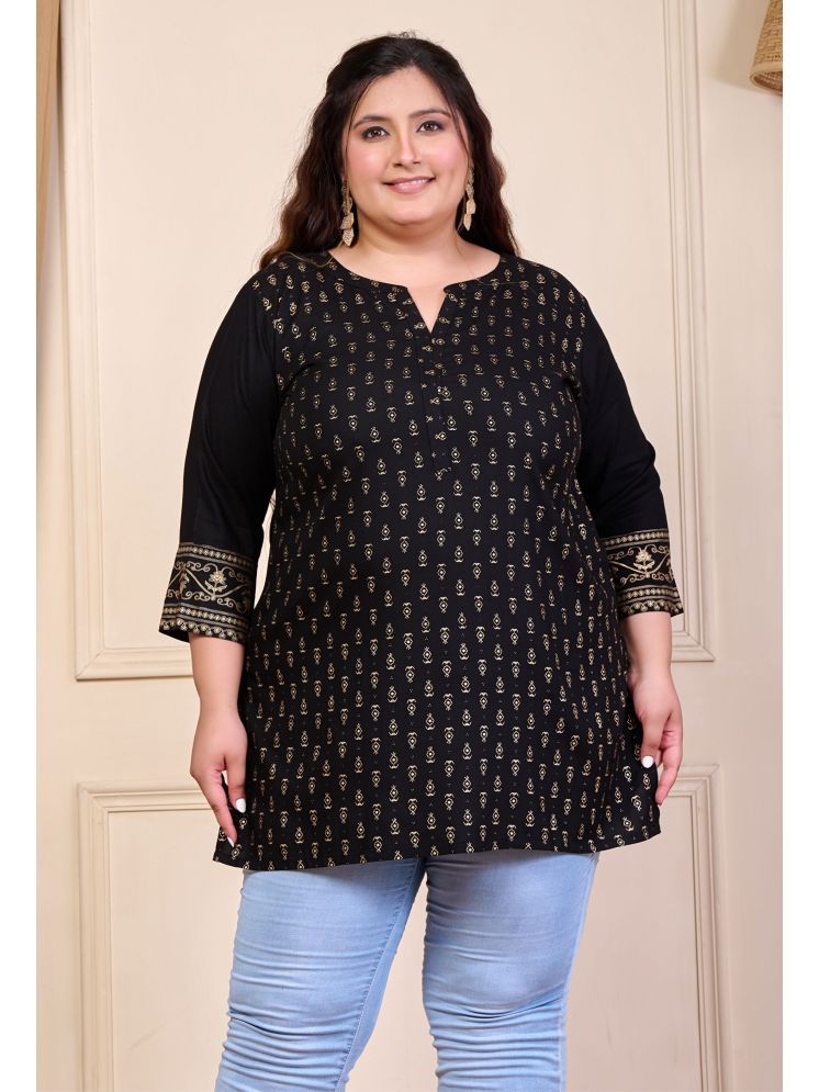     			PrettyPlus by Desinoor.com Rayon Printed Straight Women's Kurti - Black ( Pack of 1 )