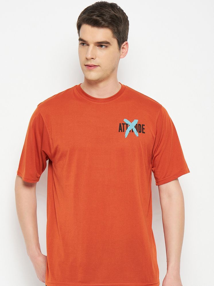     			RELANE Cotton Blend Oversized Fit Printed Half Sleeves Men's Round T-Shirt - Rust ( Pack of 1 )