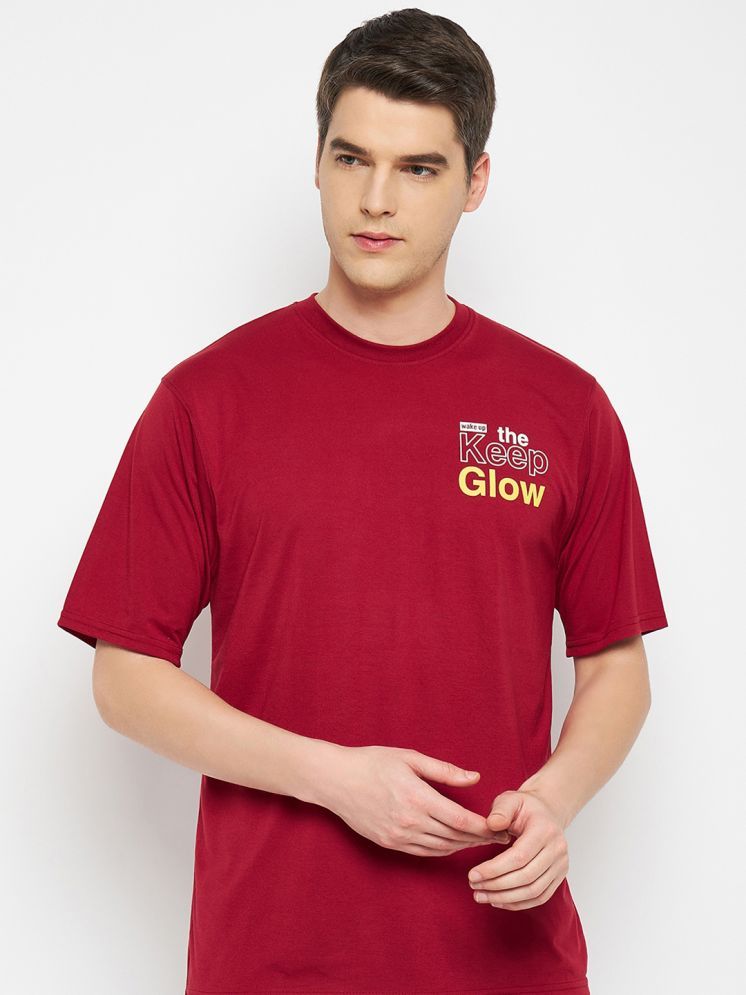     			RELANE Cotton Blend Oversized Fit Printed Half Sleeves Men's Round T-Shirt - Maroon ( Pack of 1 )