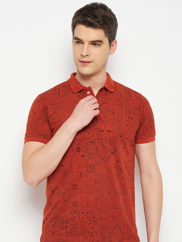     			RELANE Cotton Blend Regular Fit Printed Half Sleeves Men's Polo T Shirt - Rust ( Pack of 1 )