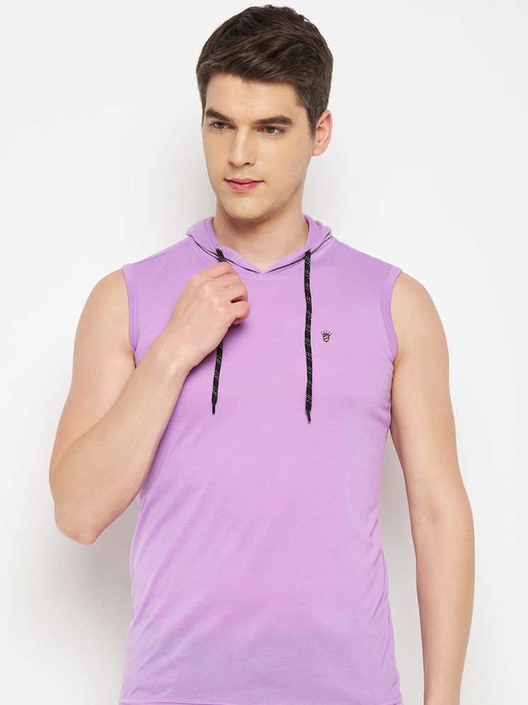     			RELANE Cotton Blend Regular Fit Solid Sleeveless Men's Hooded T-Shirt - Lavender ( Pack of 1 )