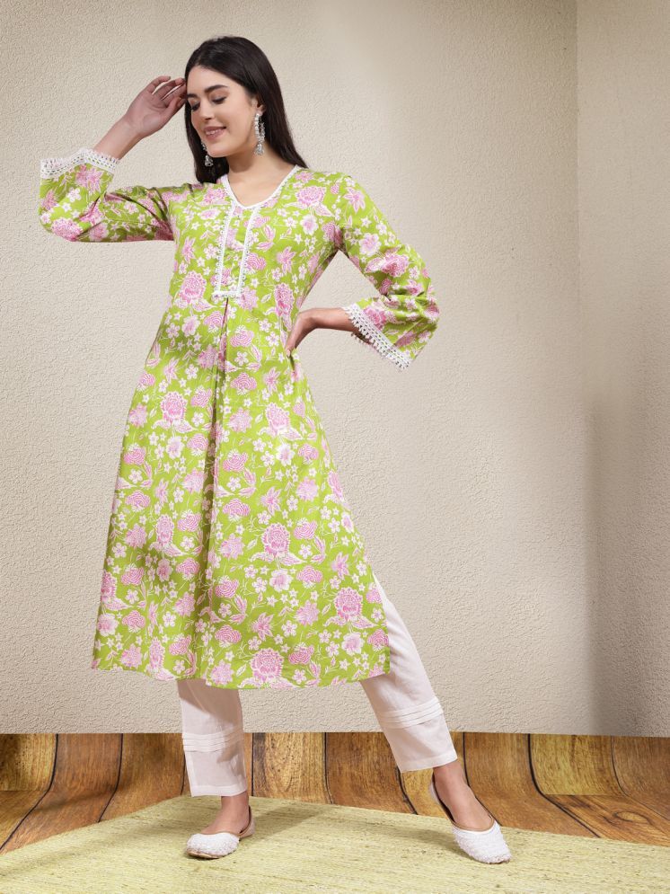     			Stylum Cotton Printed Kurti With Pants Women's Stitched Salwar Suit - Green ( Pack of 1 )