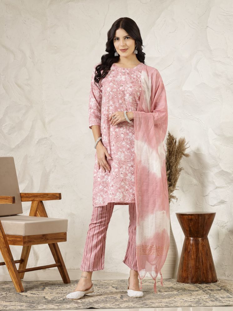     			Stylum Silk Blend Printed Kurti With Pants Women's Stitched Salwar Suit - Pink ( Pack of 1 )