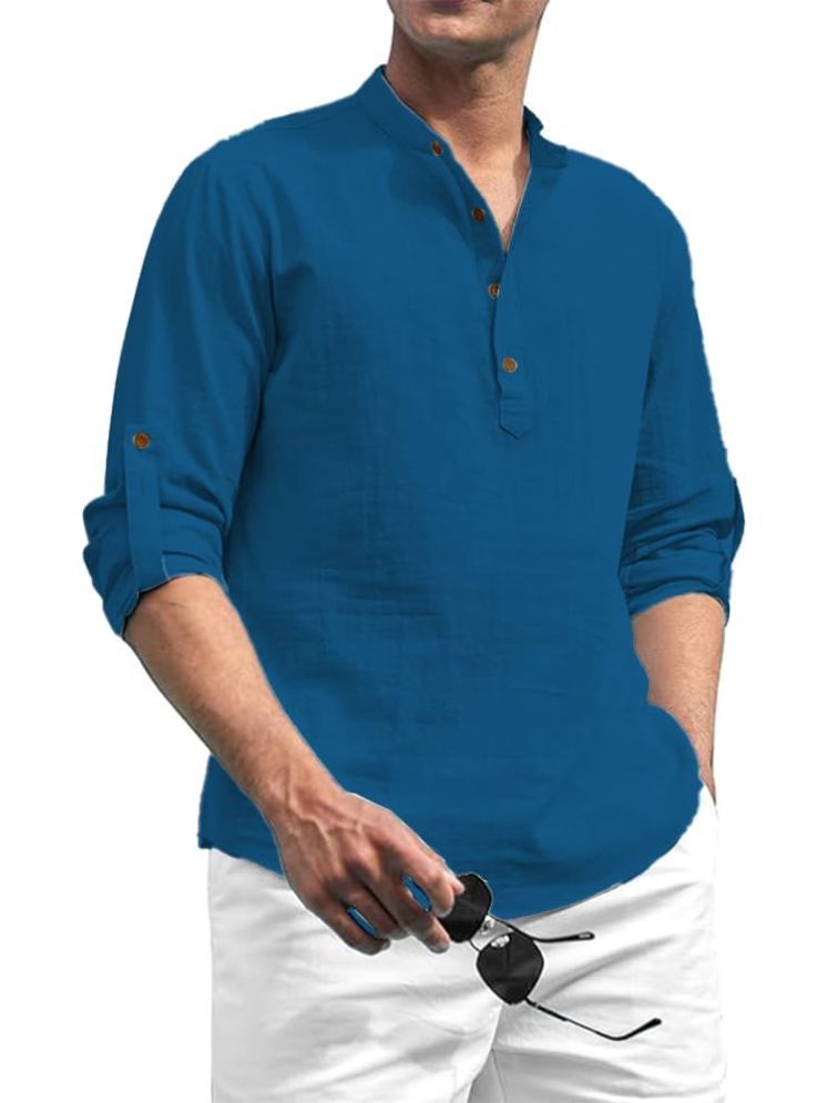     			Vida Loca Blue Cotton Blend Men's Shirt Style Kurta ( Pack of 1 )