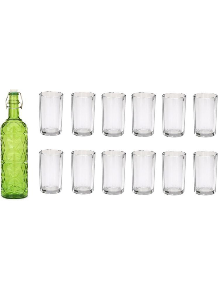     			1st Time Glass Serving Set with Bottle Green Glass Fridge Water Bottle 150 mL ( Set of 13 )