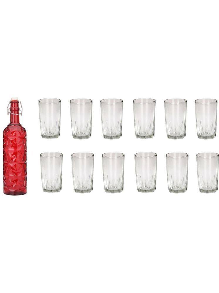     			1st Time Glass Serving Set with Bottle Red Glass Fridge Water Bottle 200 mL ( Set of 13 )