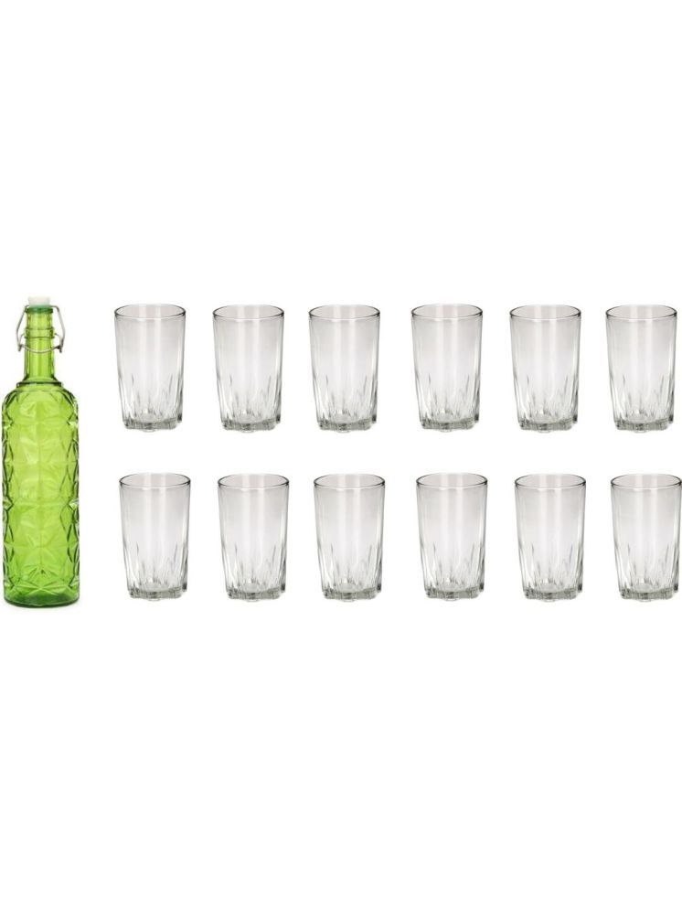     			1st Time Glass Serving Set with Bottle Green Glass Fridge Water Bottle 200 mL ( Set of 13 )