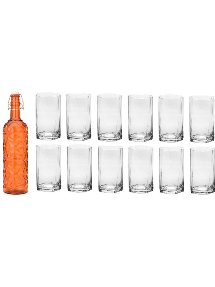     			1st Time Glass Serving Set with Bottle Orange Glass Fridge Water Bottle 250 mL ( Set of 13 )