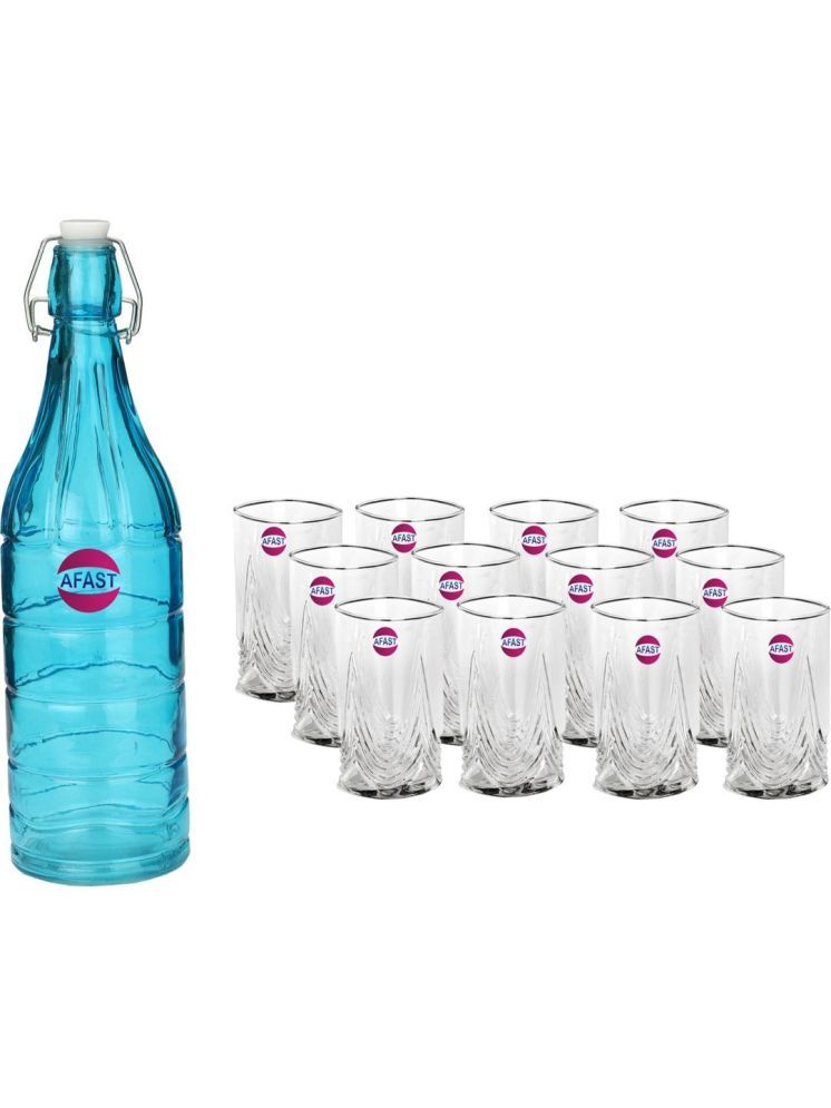     			1st Time Glass Serving Set with Bottle Multicolor Glass Fridge Water Bottle 300 mL ( Set of 13 )