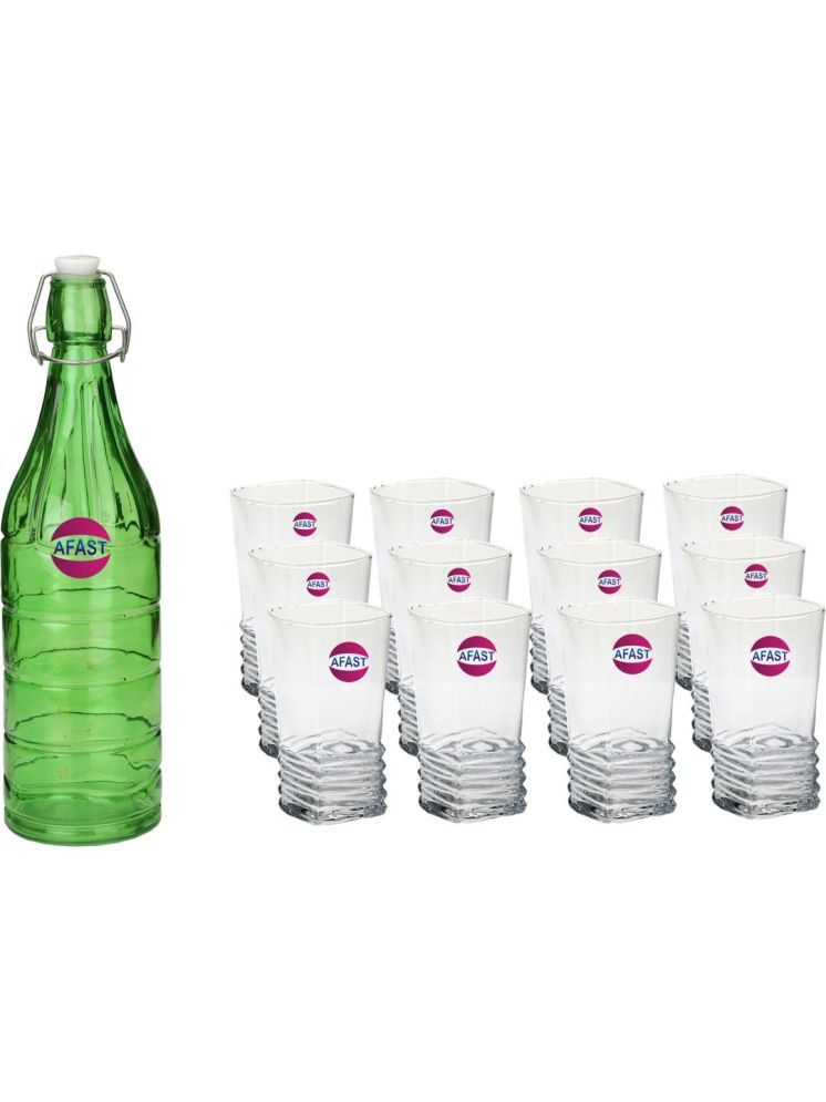     			1st Time Glass Serving Set with Bottle Multicolor Glass Fridge Water Bottle 300 mL ( Set of 13 )