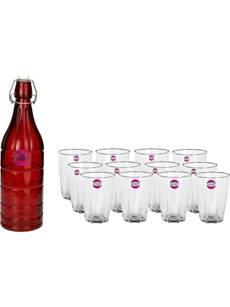     			1st Time Glass Serving Set with Bottle Multicolor Glass Fridge Water Bottle 300 mL ( Set of 13 )