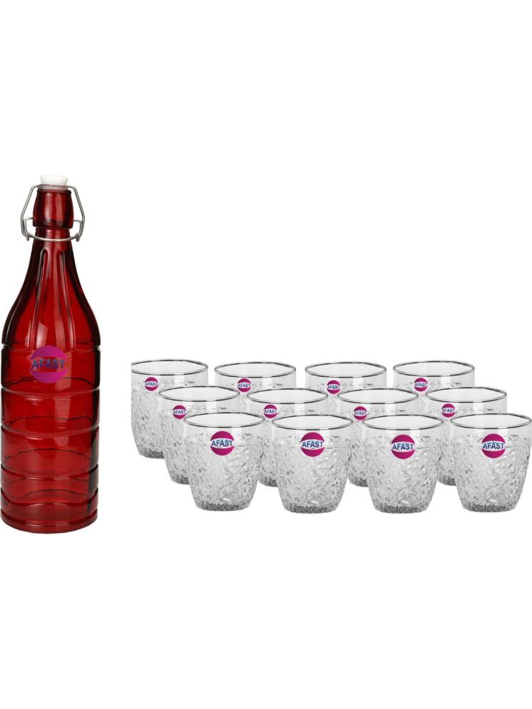     			1st Time Glass Serving Set with Bottle Multicolor Glass Fridge Water Bottle 200 mL ( Set of 13 )