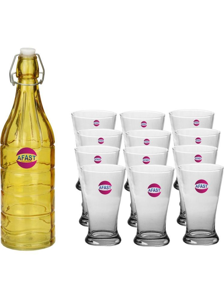     			1st Time Glass Serving Set with Bottle Multicolor Glass Fridge Water Bottle 300 mL ( Set of 13 )