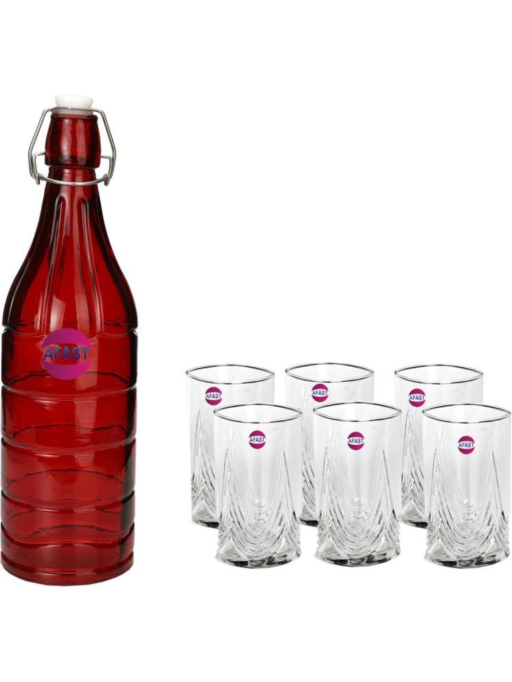     			1st Time Glass Serving Set with Bottle Multicolor Glass Fridge Water Bottle 300 mL ( Set of 7 )