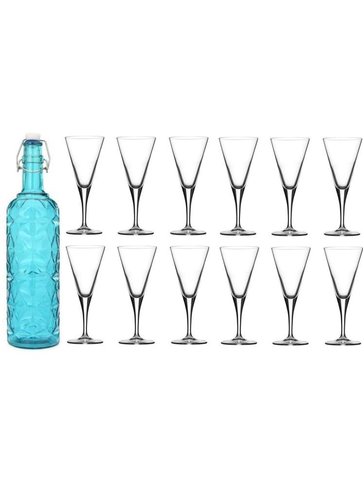     			1st Time Glass Serving Set with Bottle Blue Glass Fridge Water Bottle 150 mL ( Set of 13 )