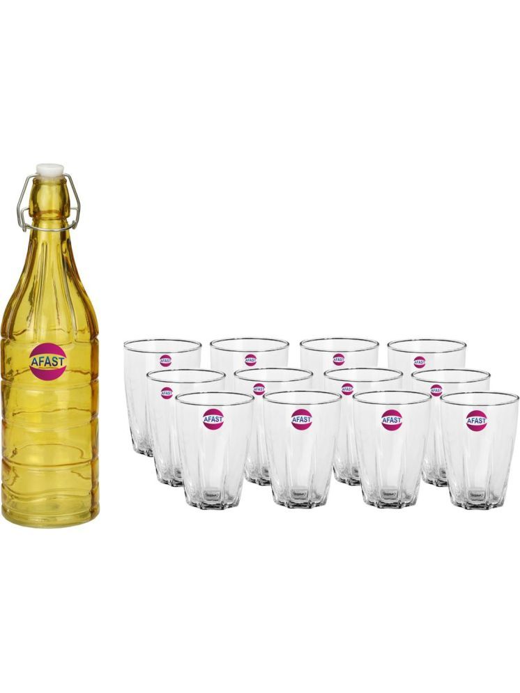     			1st Time Glass Serving Set with Bottle Multicolor Glass Fridge Water Bottle 300 mL ( Set of 13 )