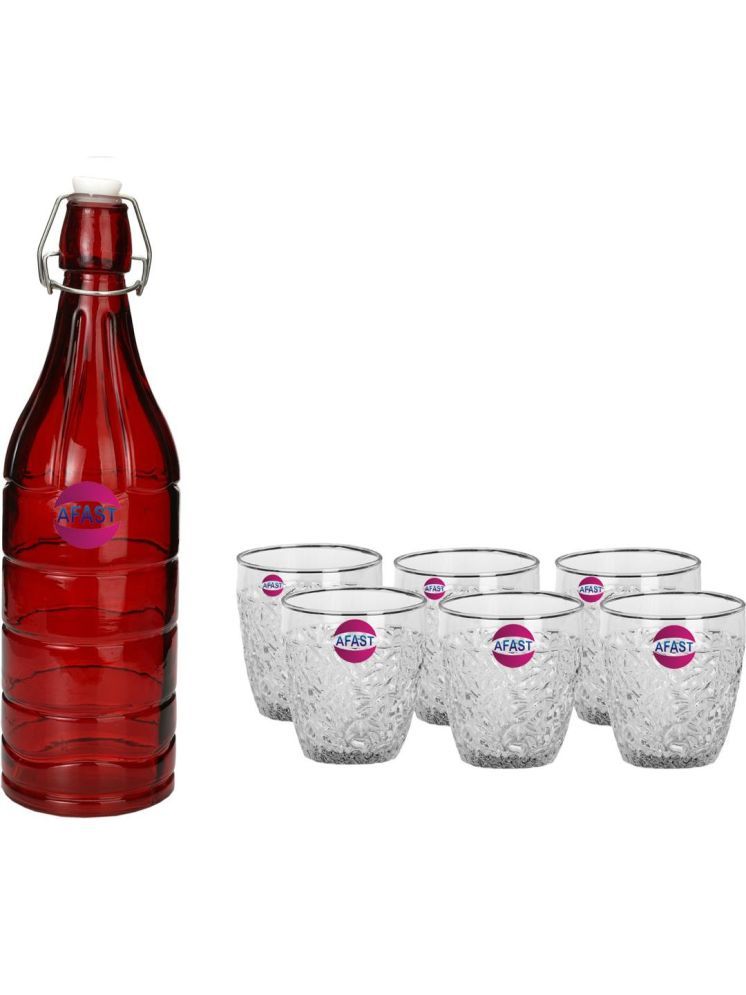     			1st Time Glass Serving Set with Bottle Multicolor Glass Fridge Water Bottle 200 mL ( Set of 7 )