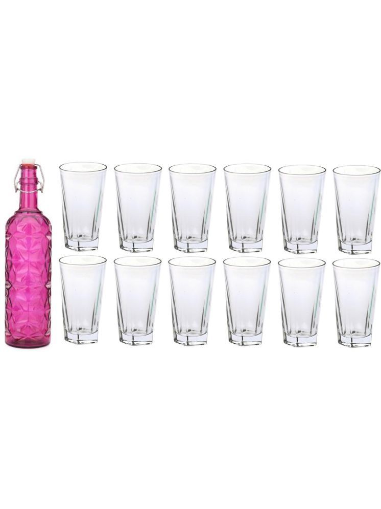     			1st Time Glass Serving Set with Bottle Pink Glass Fridge Water Bottle 300 mL ( Set of 13 )