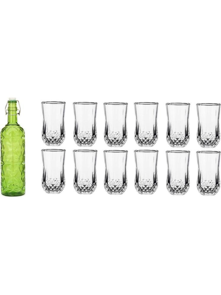     			1st Time Glass Serving Set with Bottle Green Glass Fridge Water Bottle 350 mL ( Set of 13 )