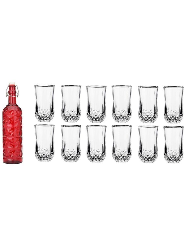     			1st Time Glass Serving Set with Bottle Red Glass Fridge Water Bottle 350 mL ( Set of 13 )