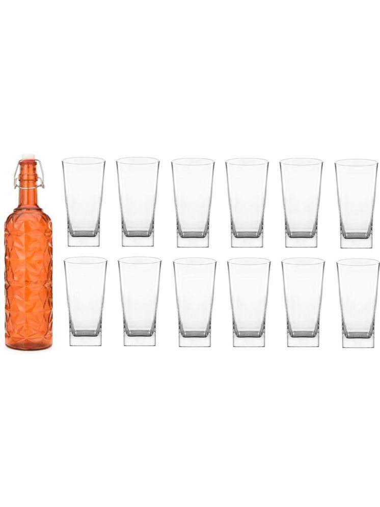     			1st Time Glass Serving Set with Bottle Orange Glass Fridge Water Bottle 350 mL ( Set of 13 )