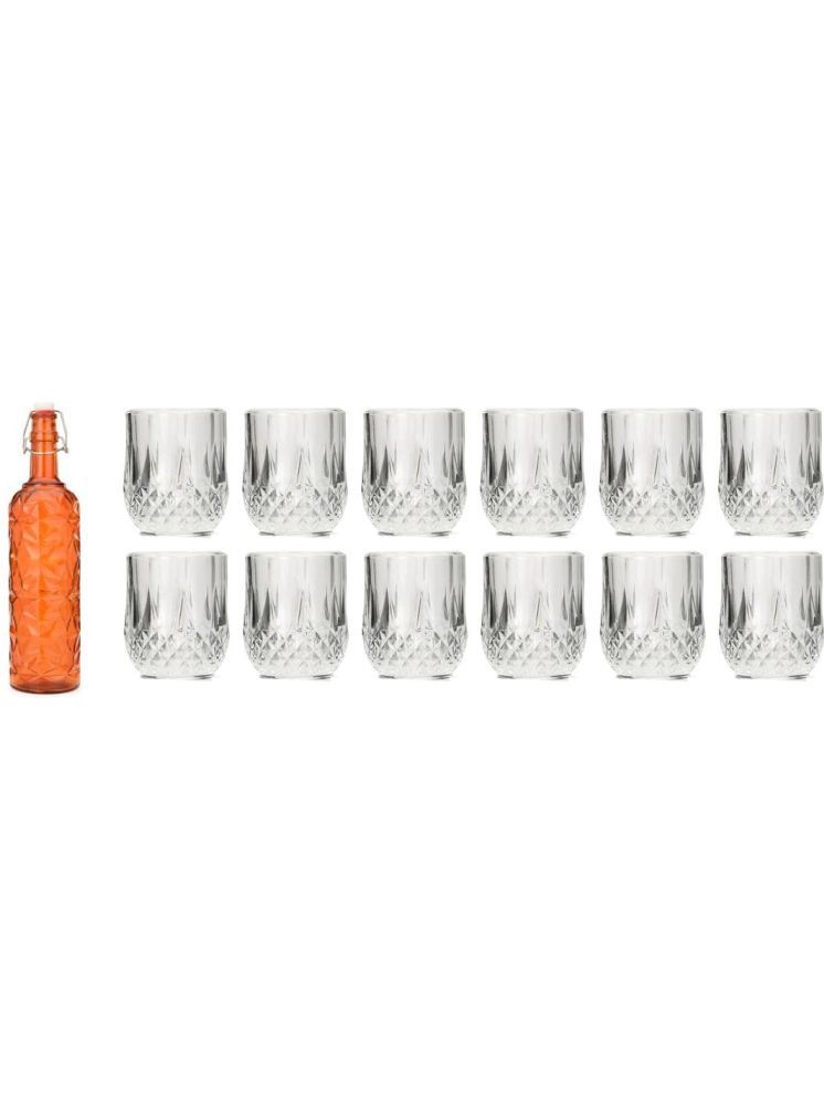     			1st Time Glass Serving Set with Bottle Orange Glass Fridge Water Bottle 100 mL ( Set of 13 )