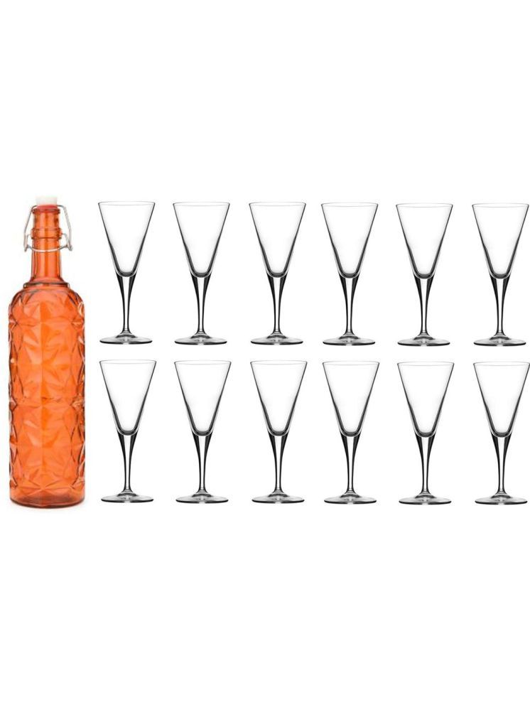     			1st Time Glass Serving Set with Bottle Orange Glass Fridge Water Bottle 150 mL ( Set of 13 )