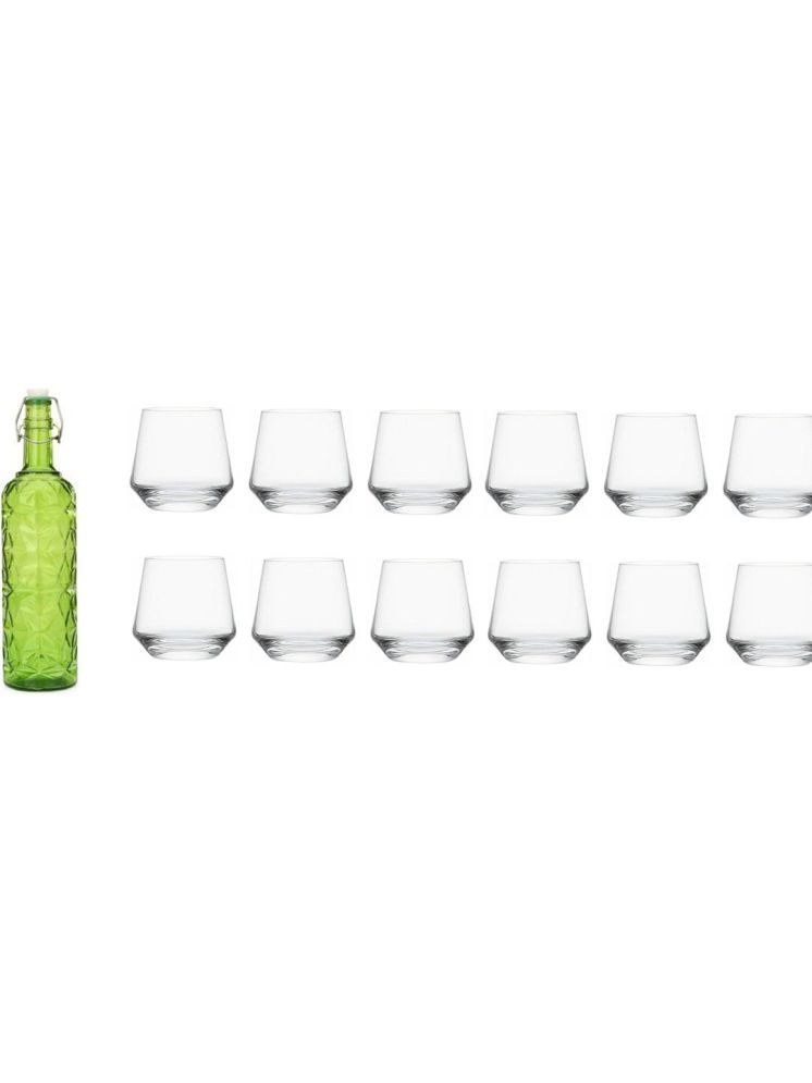     			1st Time Glass Serving Set with Bottle Green Glass Fridge Water Bottle 350 mL ( Set of 13 )