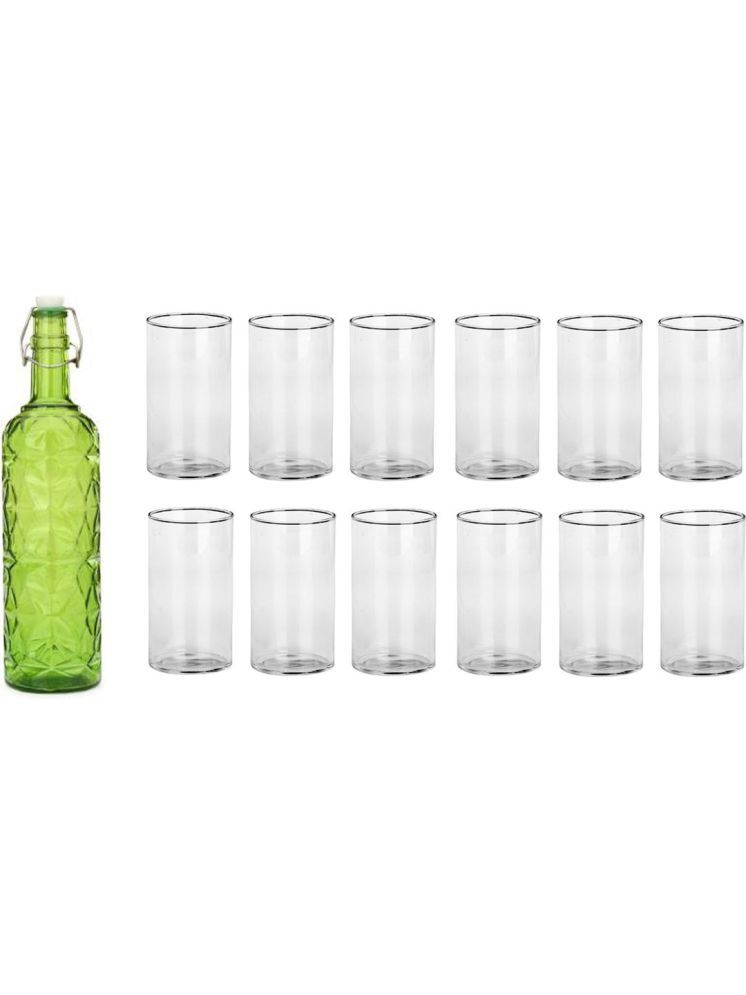     			1st Time Glass Serving Set with Bottle Green Glass Fridge Water Bottle 270 mL ( Set of 13 )