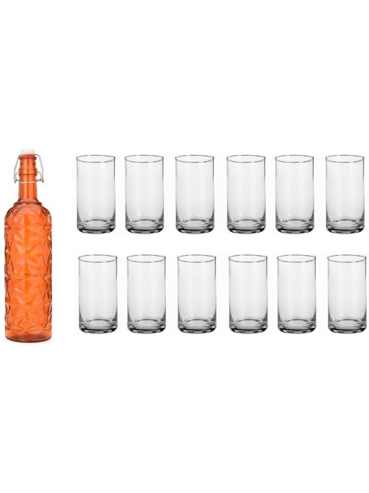     			1st Time Glass Serving Set with Bottle Orange Glass Fridge Water Bottle 300 mL ( Set of 13 )