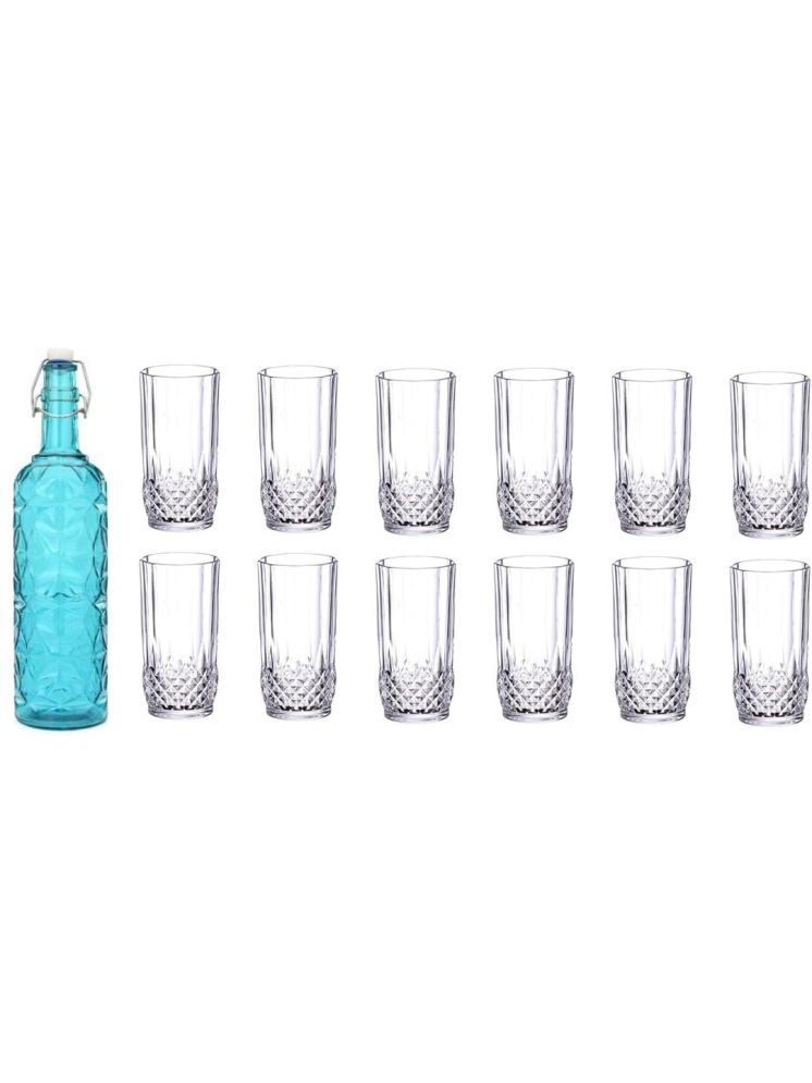     			1st Time Glass Serving Set with Bottle Blue Glass Fridge Water Bottle 200 mL ( Set of 13 )